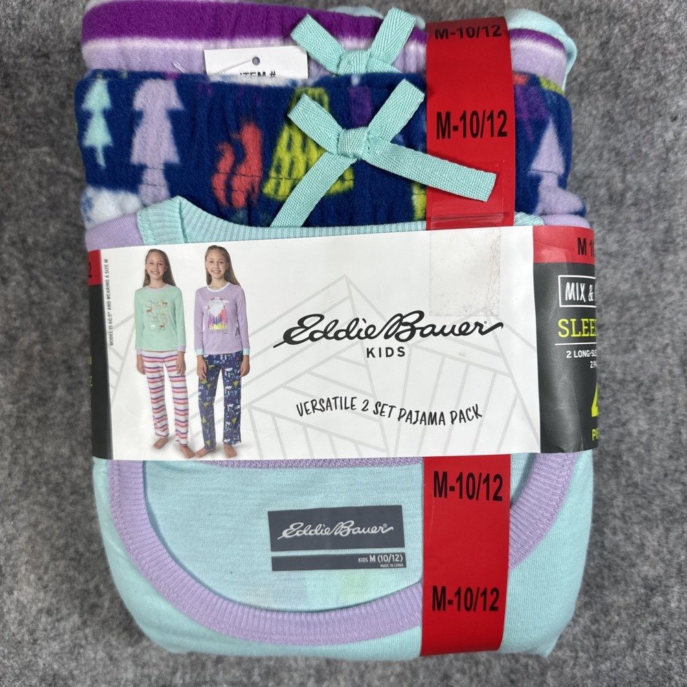 Eddie Bauer Kids 4-Piece Mix & Match Sleep Set Girls Size M 10/12 Multicolor